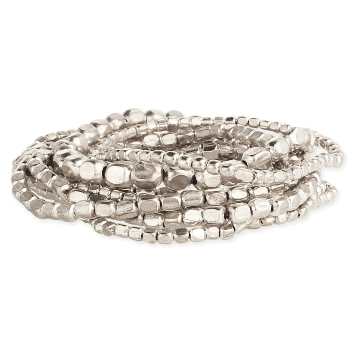 Silver Bead Stretch Bracelets Set