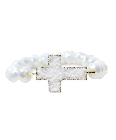 Druzy Cross & Glass Bead Bracelet
