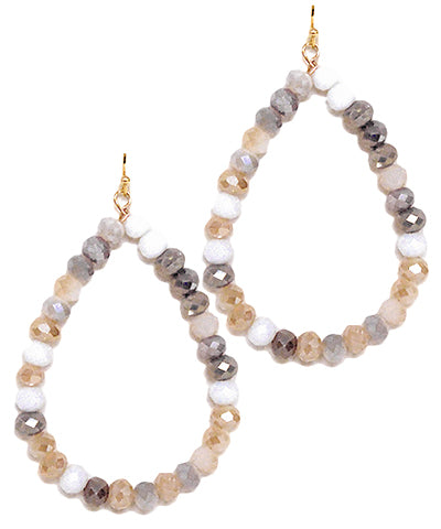 Beaded Glass Stone Teardrop Earrings