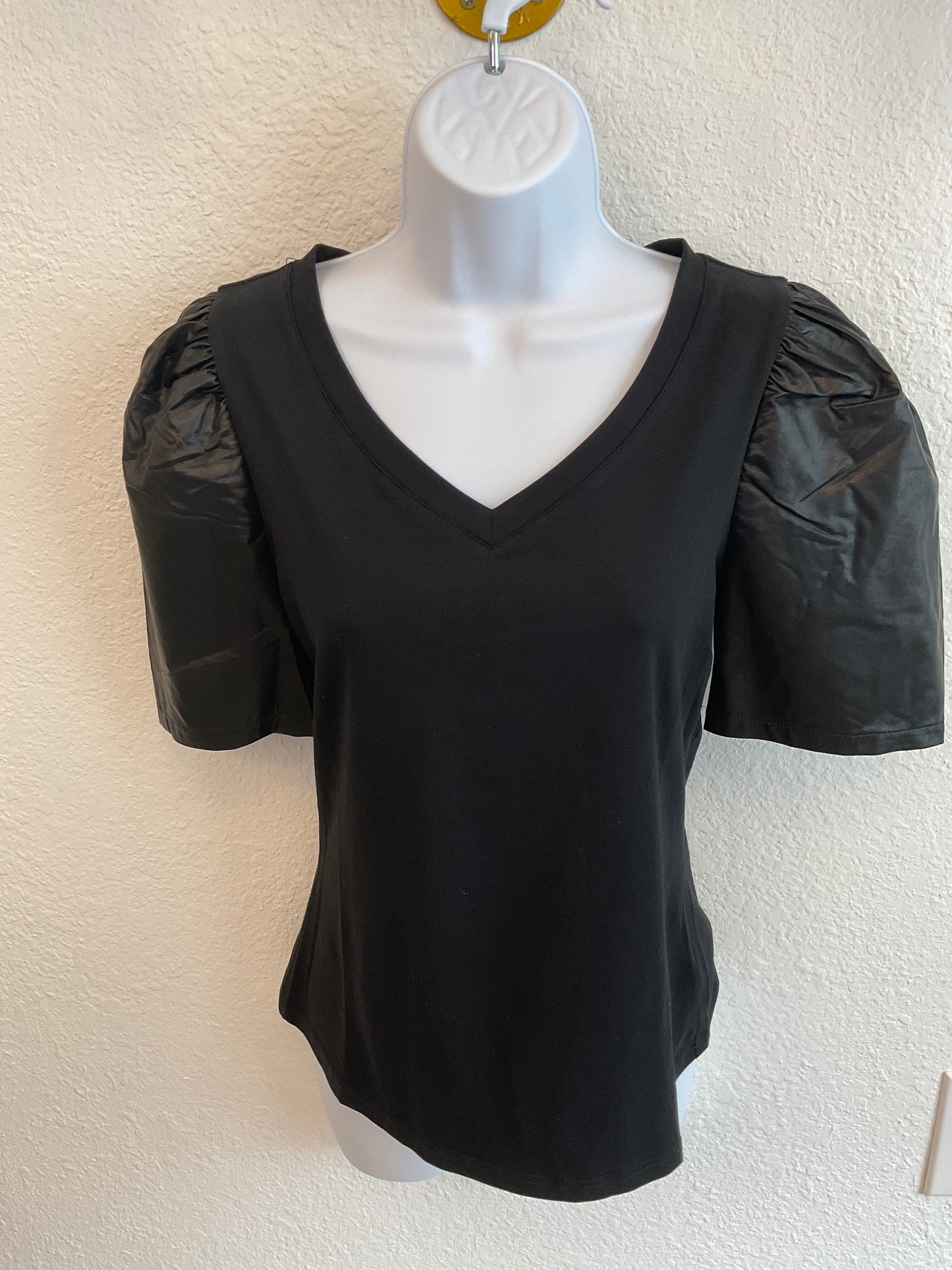 Faux Leather Puff Sleeve Top