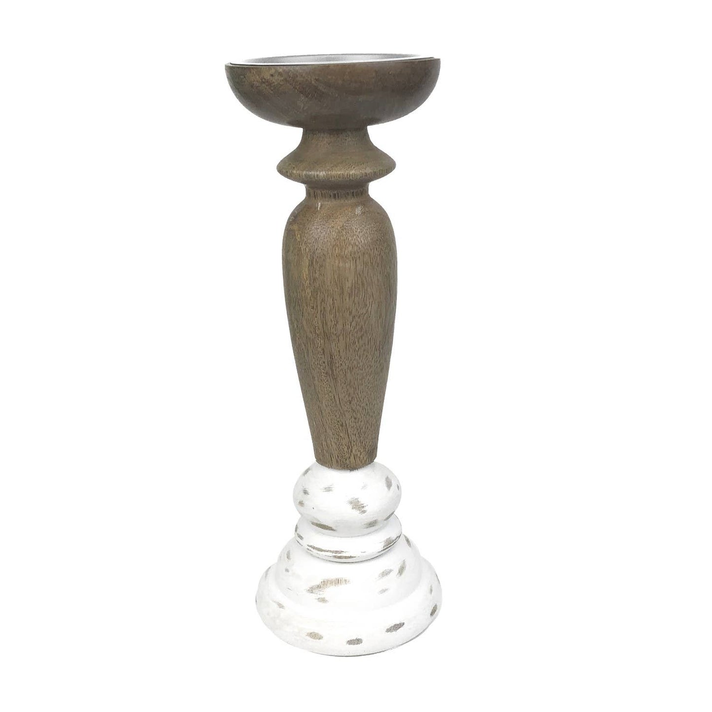 Mango Wood White Candle Stick Large