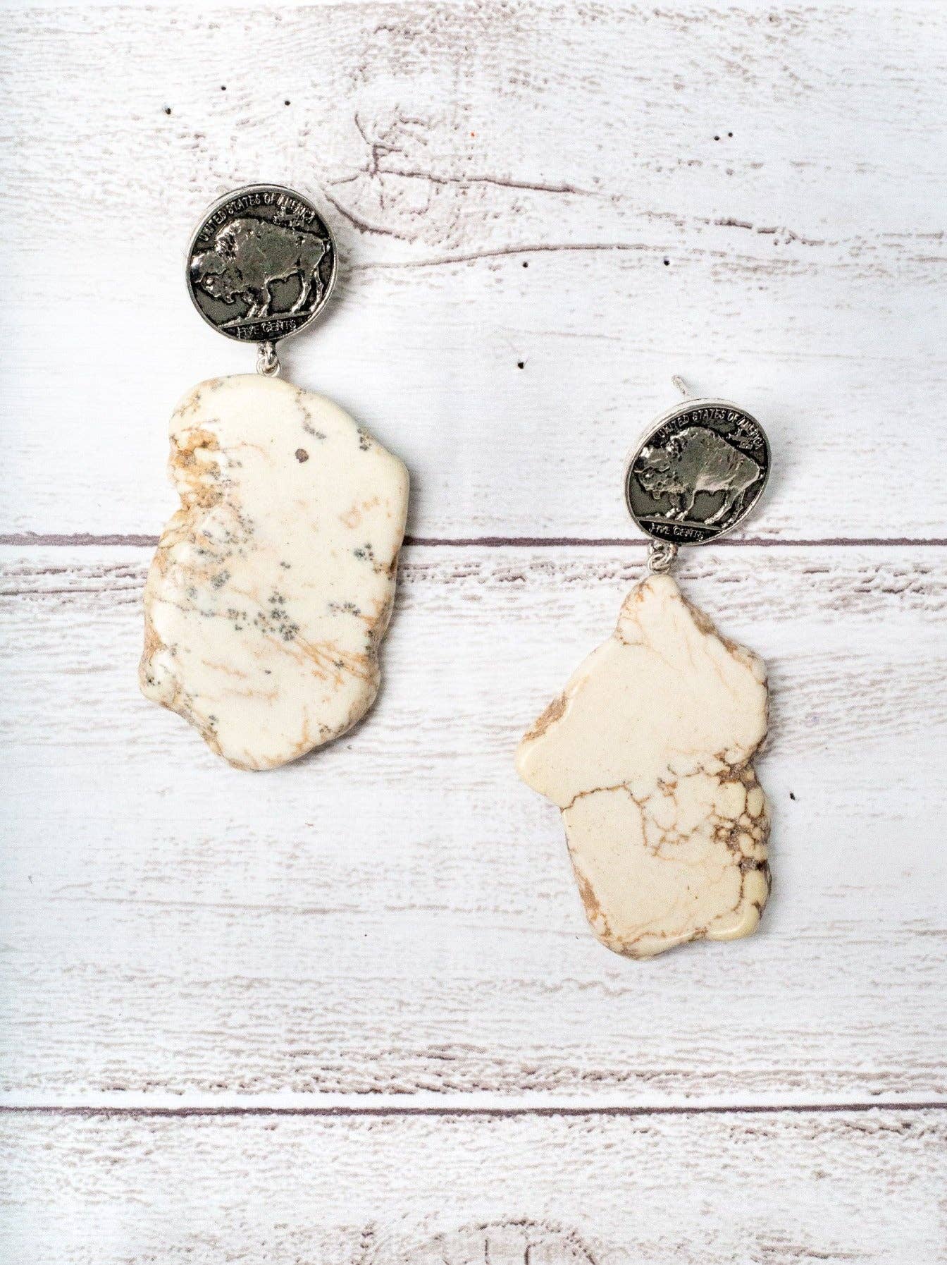 Don't Be A Salty Heifer Cream Howlite Rock Slab With Buffalo Nickel Earrings