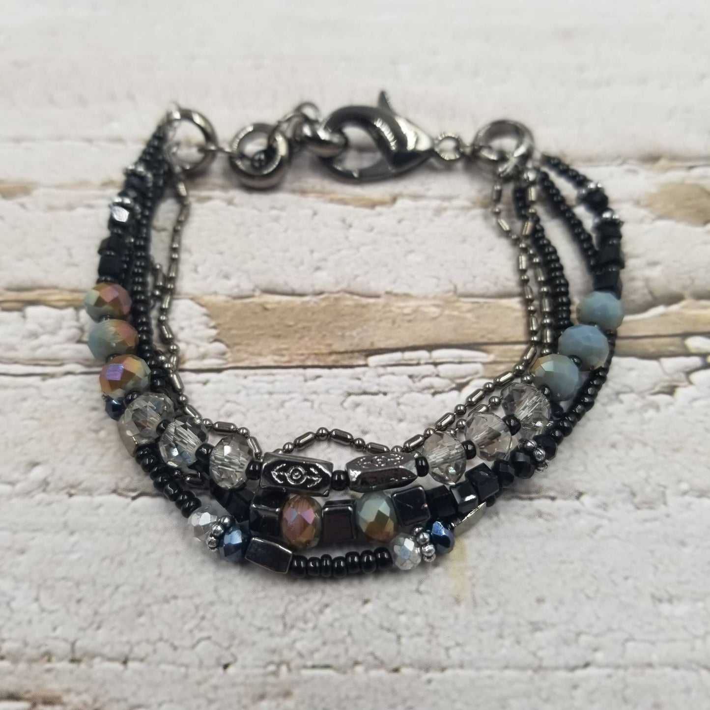 Boho Black Glass Bead Bracelet