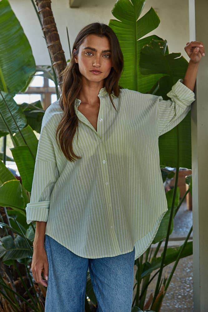Woven Cotton Polyester Striped Buttondown Shirt
