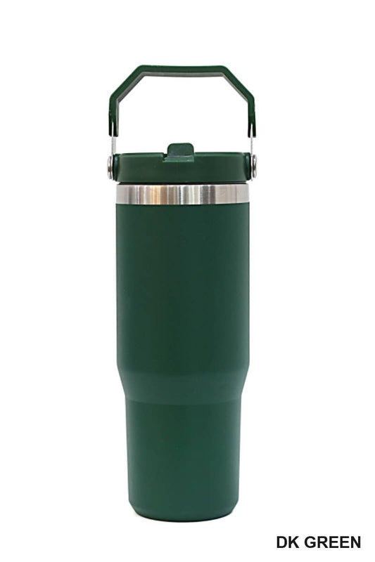 30OZ STAINLESS STEEL FLIP STRAW TUMBLER: DK GREEN