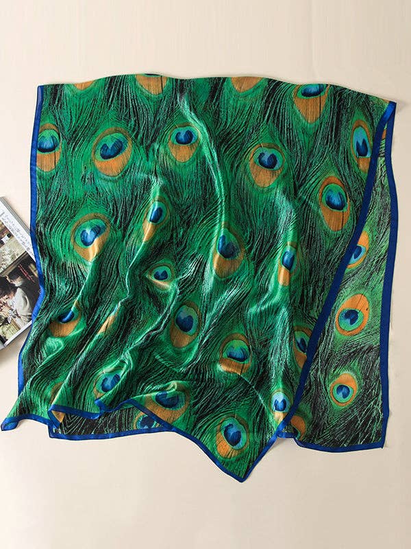 Vintage Peacock Printed Silk Shawl/Scarf