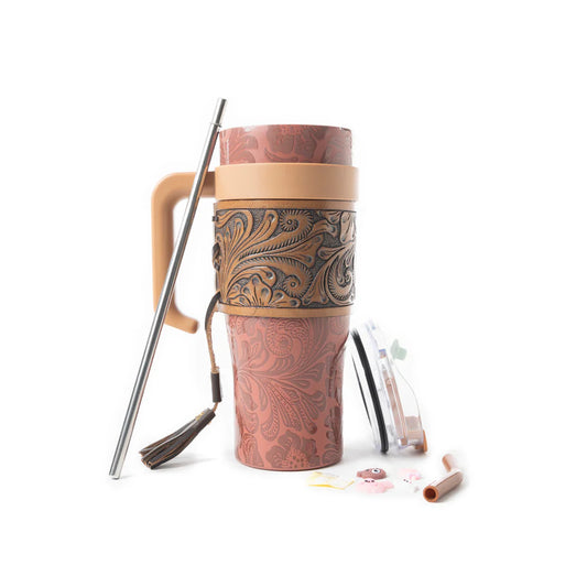 Wide Wyoming Tumbler with Tooling in Brown