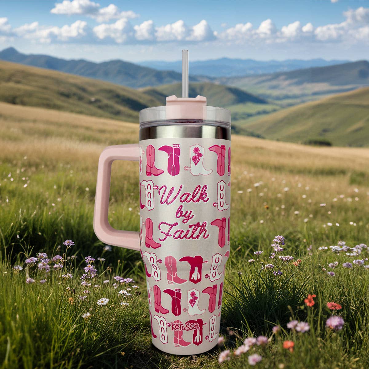 Kerusso 30 oz Stainless Steel Mug With Straw: Walk By Faith