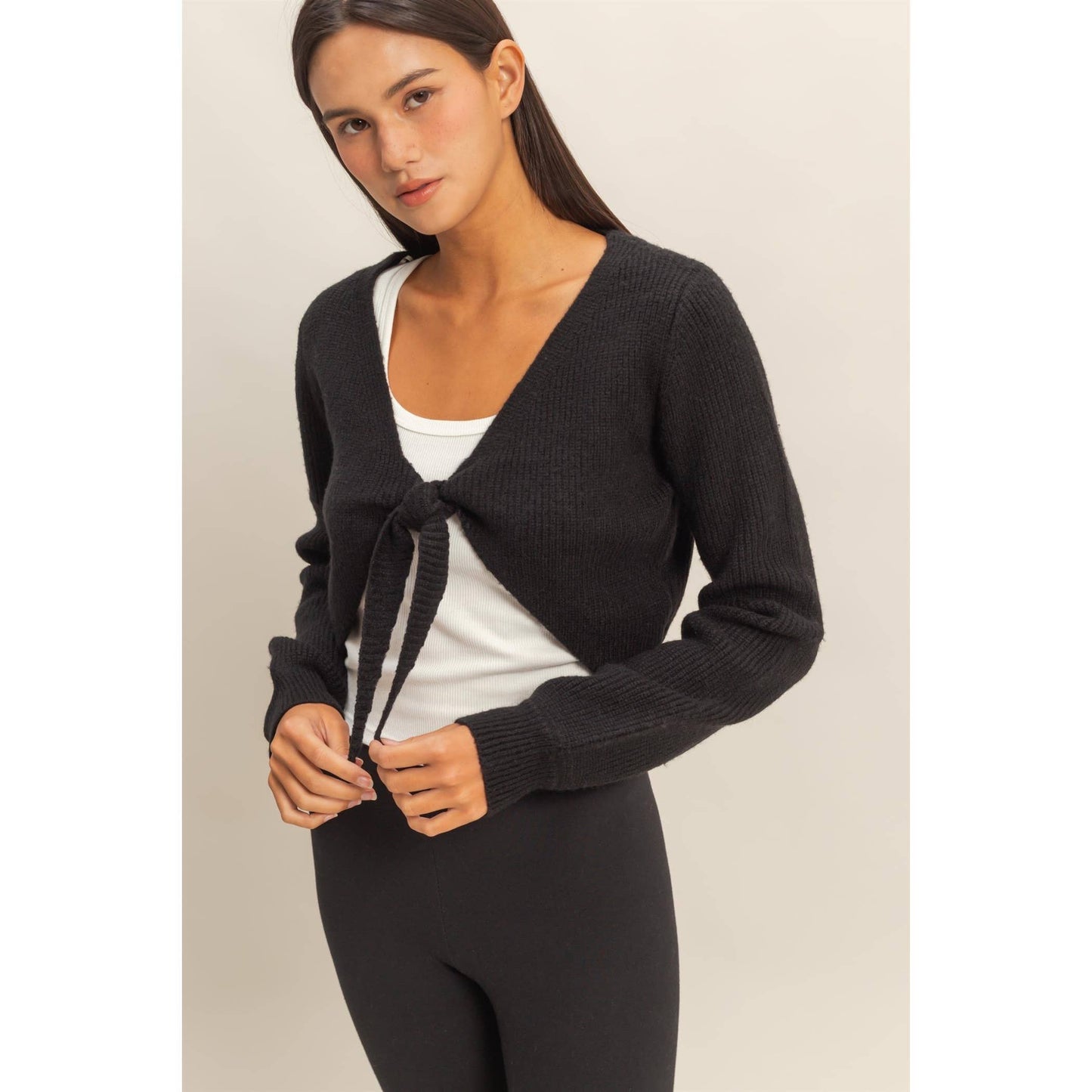 Tie-Front Cropped Sweater Top