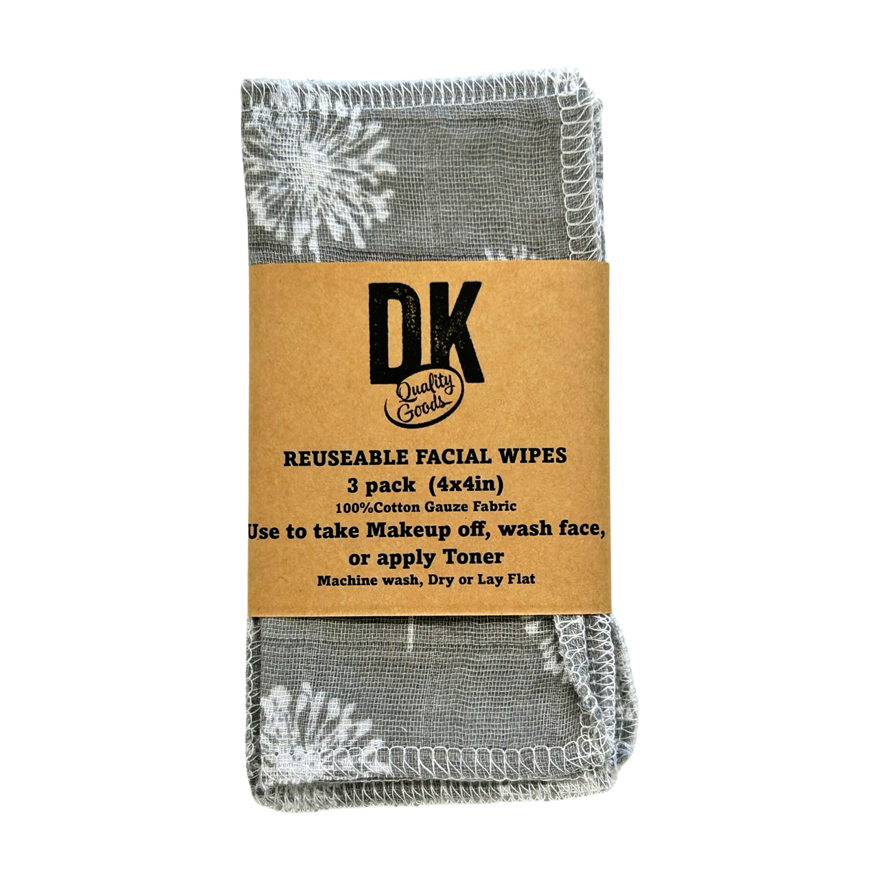 3 Pack Reusable Facial Wipes: Grey/White Dandelion