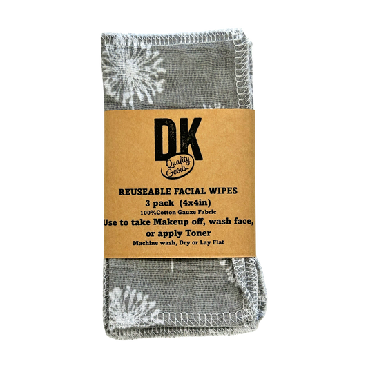 3 Pack Reusable Facial Wipes: Grey/White Dandelion