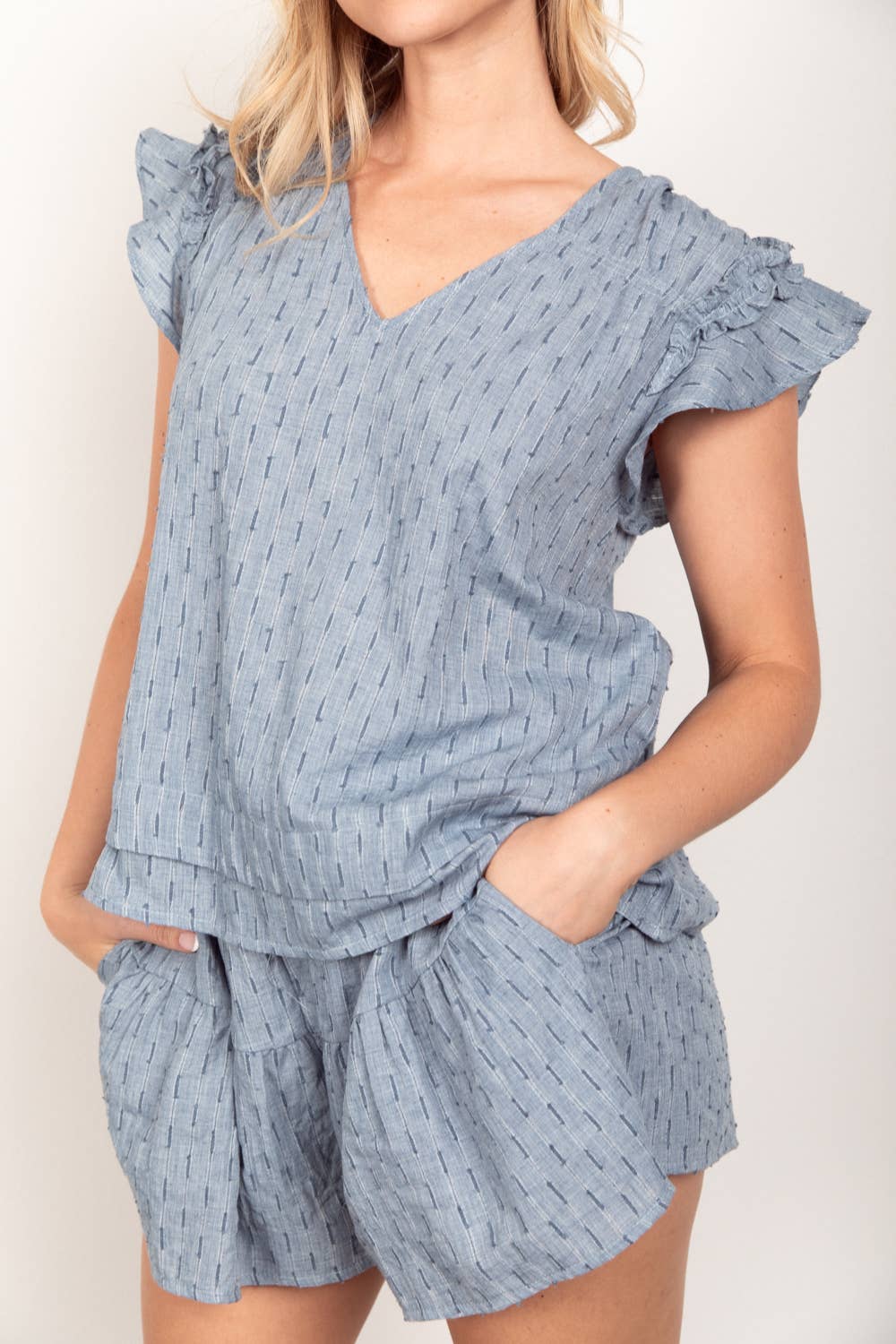 Solid Cotton Woven Cute Top & Shorts Set
