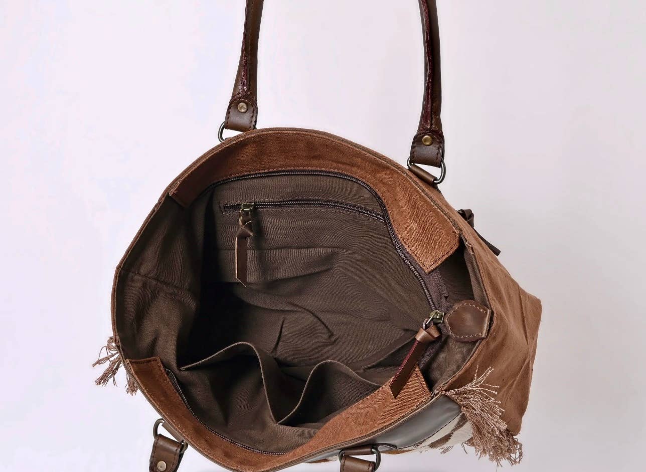 Upcycled LV Cowhide Leather Canvas Tote Shoulder Bag