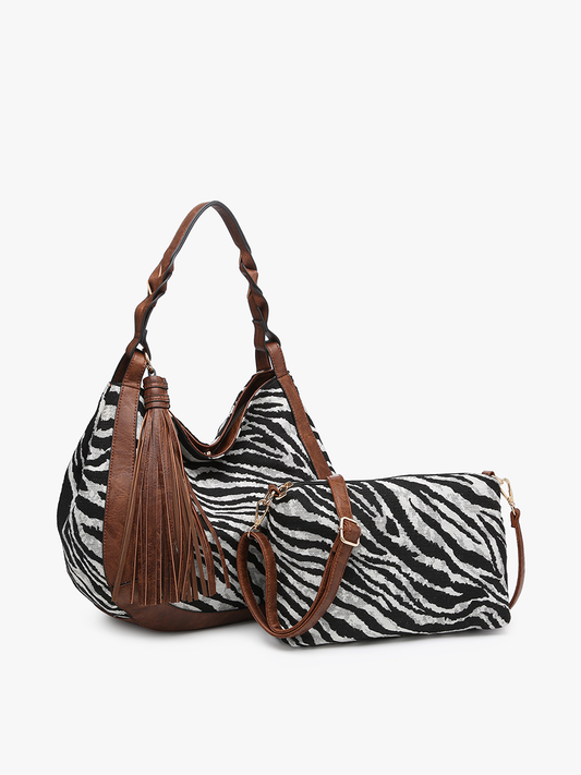 Jen & Co.  Nori Zebra Printed Hobo w/ Large Tassel