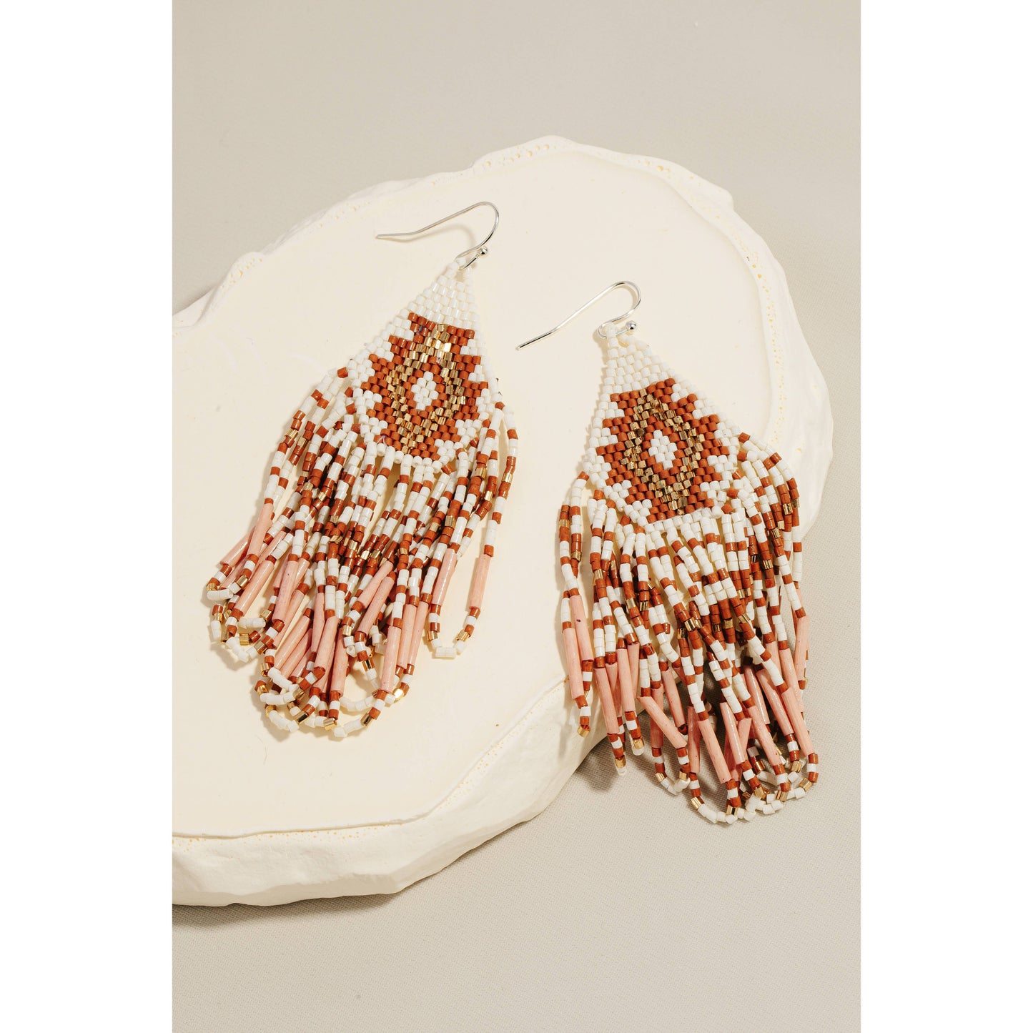 Triangular Boho Seed Beaded Fringe Dangle Earrings