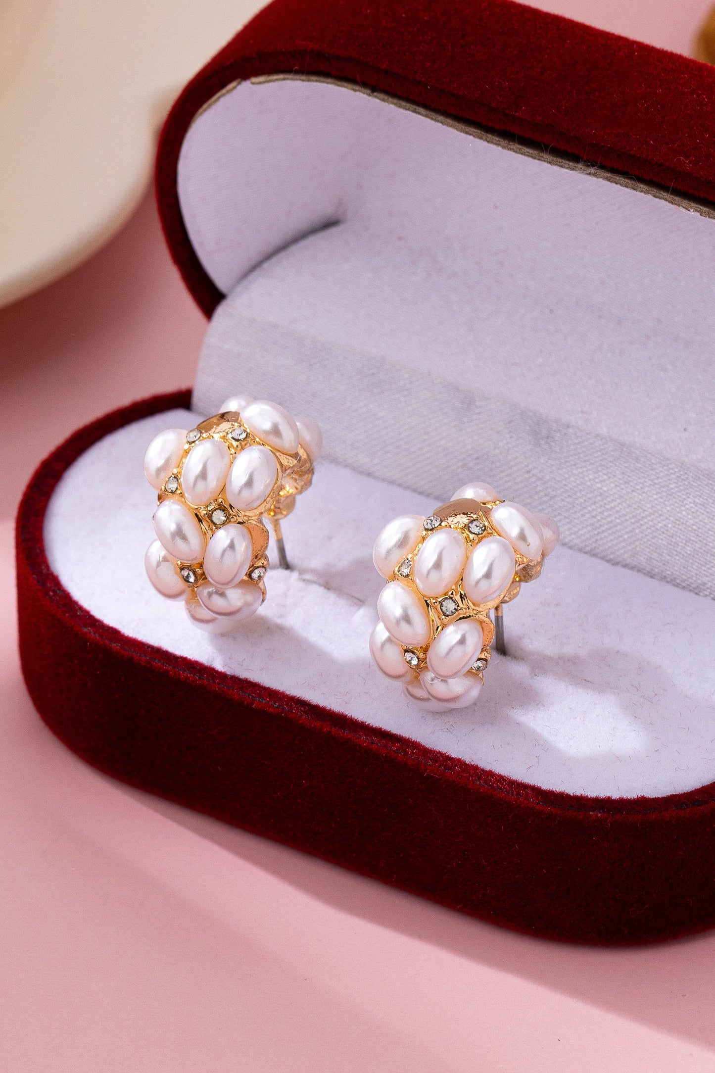 Pearl Cluster Half-Hoop Stud Earrings