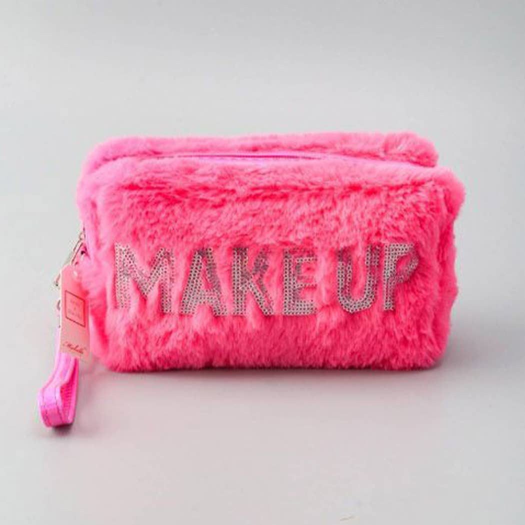 Make Up Letter Decorated Furry Cosmetic Bag