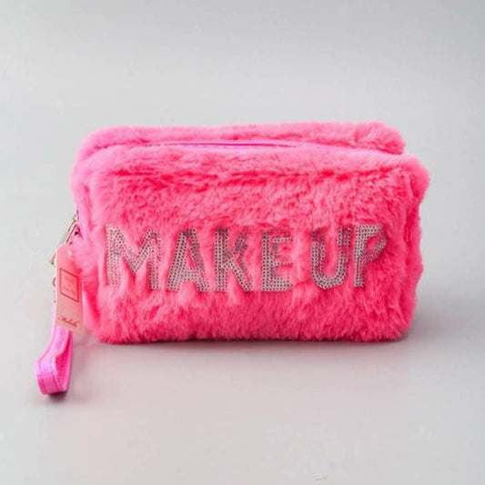 Make Up Letter Decorated Furry Cosmetic Bag