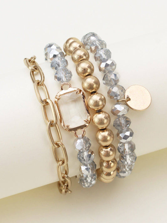 Metallic And Faceted Beaded Bracelet Set