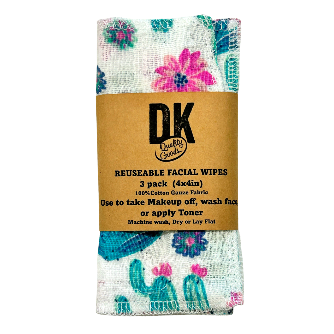 3 Pack Reusable Facial Wipes: Cactus Flowers