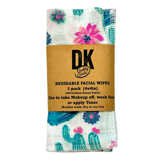 3 Pack Reusable Facial Wipes: Cactus Flowers
