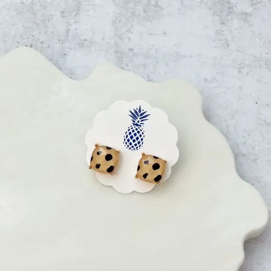 Dalmatian Spotted Stud Earrings: Beige
