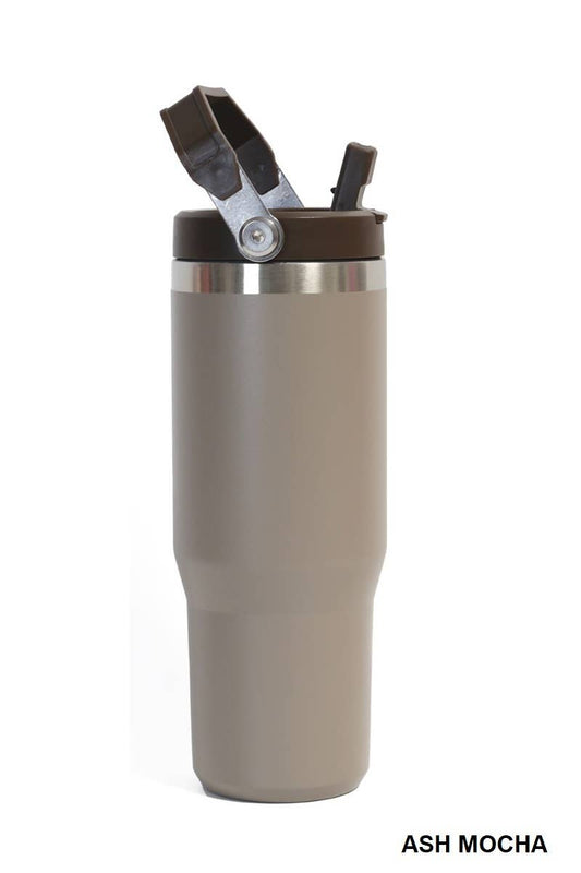 30OZ STAINLESS STEEL FLIP STRAW TUMBLER- Ash Mocha