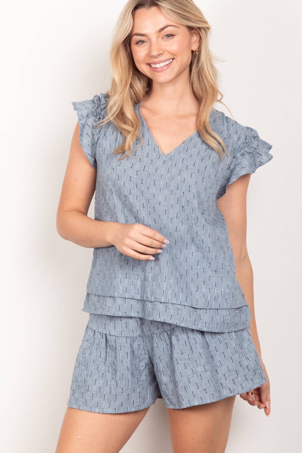 Solid Cotton Woven Cute Top & Shorts Set
