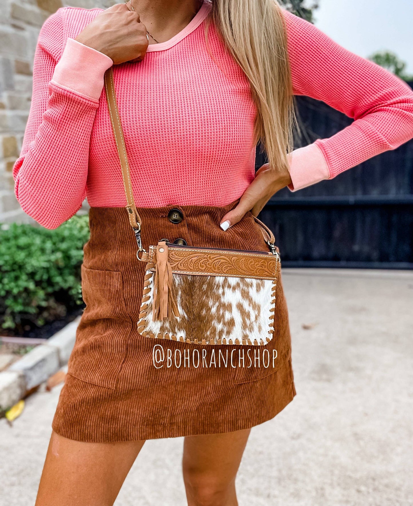 Western Mini Mobile Cowhide Tooled Leather Crossbody