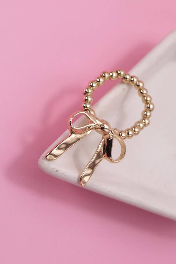 GOLD BOW RIBBON STRETCHABLE RING