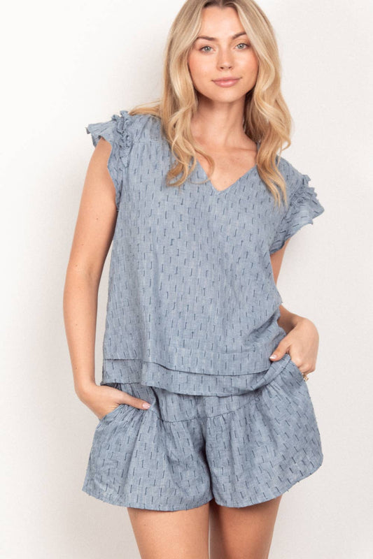 Solid Cotton Woven Cute Top & Shorts Set