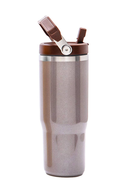 30OZ STAINLESS STEEL PEARL FLIP STRAW TUMBLER: PEARL ASH MOCHA