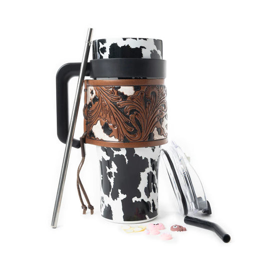Wide Wyoming Tumbler with Tooling in Black and White