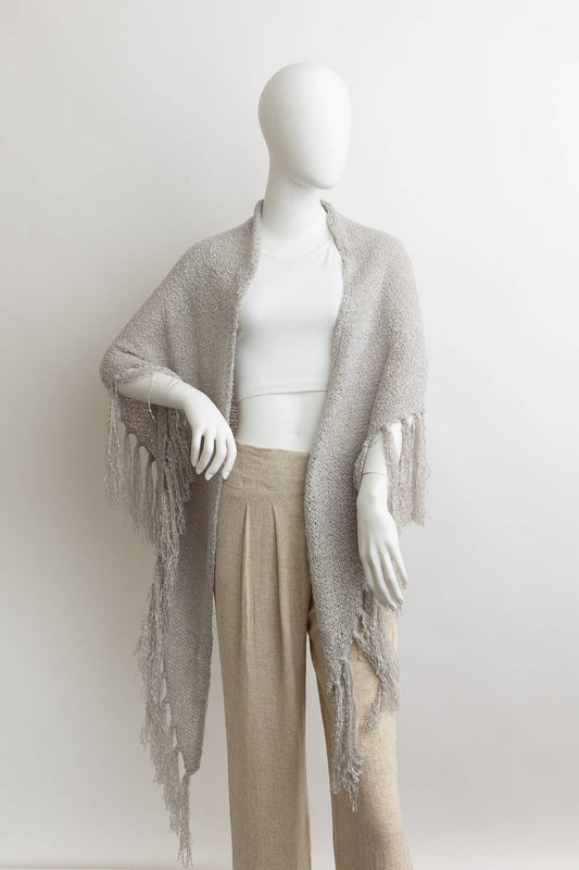 Lightweight Knit Wrap w/ Tassels: Gray