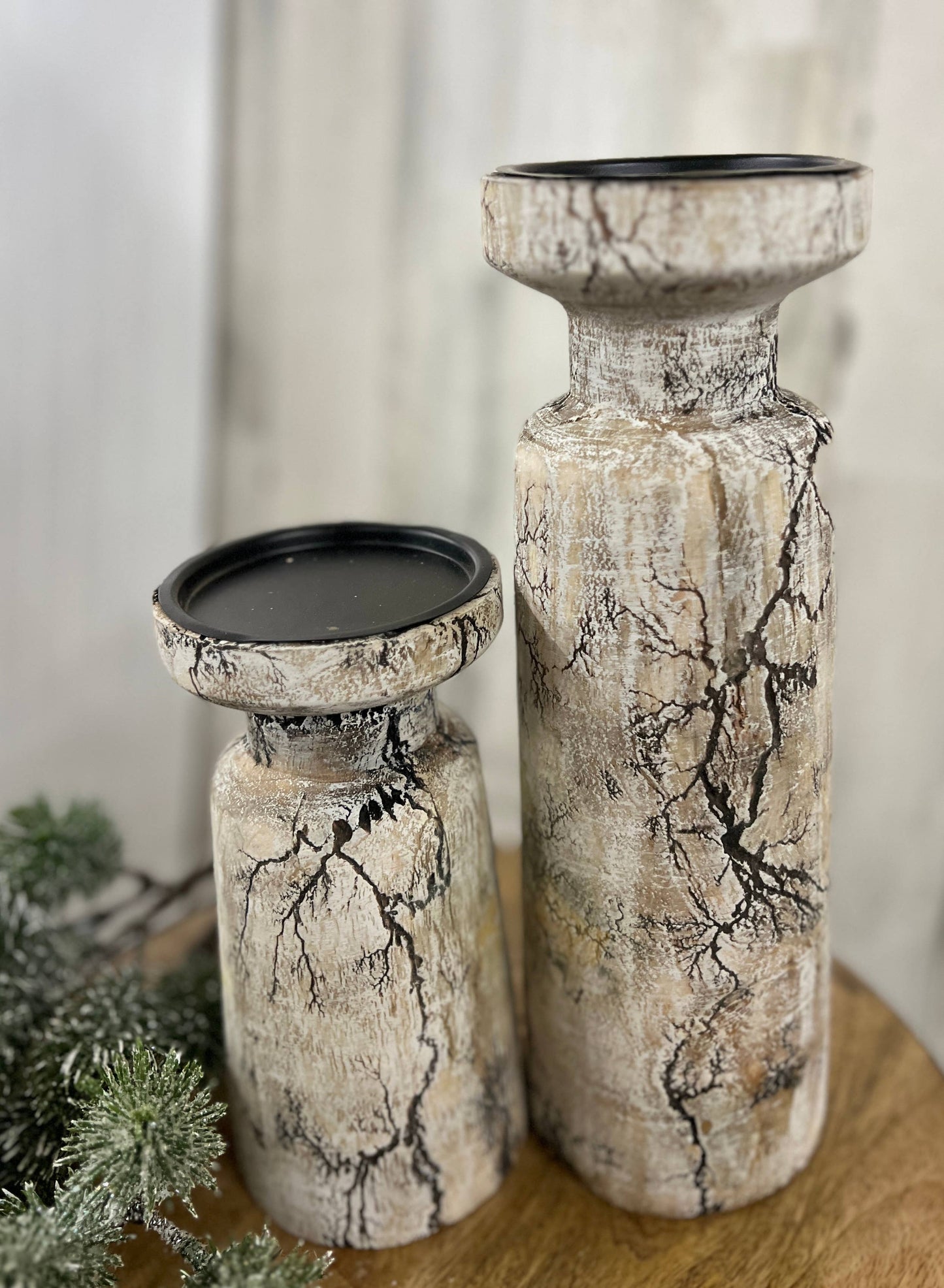 Whitewashed Crackle Candle Holder 12in