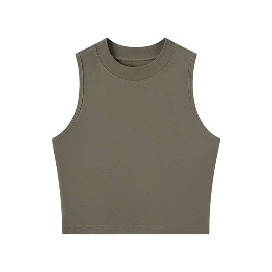 Basic Essential Fitted High Neck Crop Top