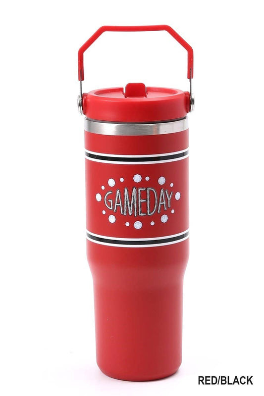 Game Day 30oz Stainless Steel Flip Straw Tumbler: RED/BLACK