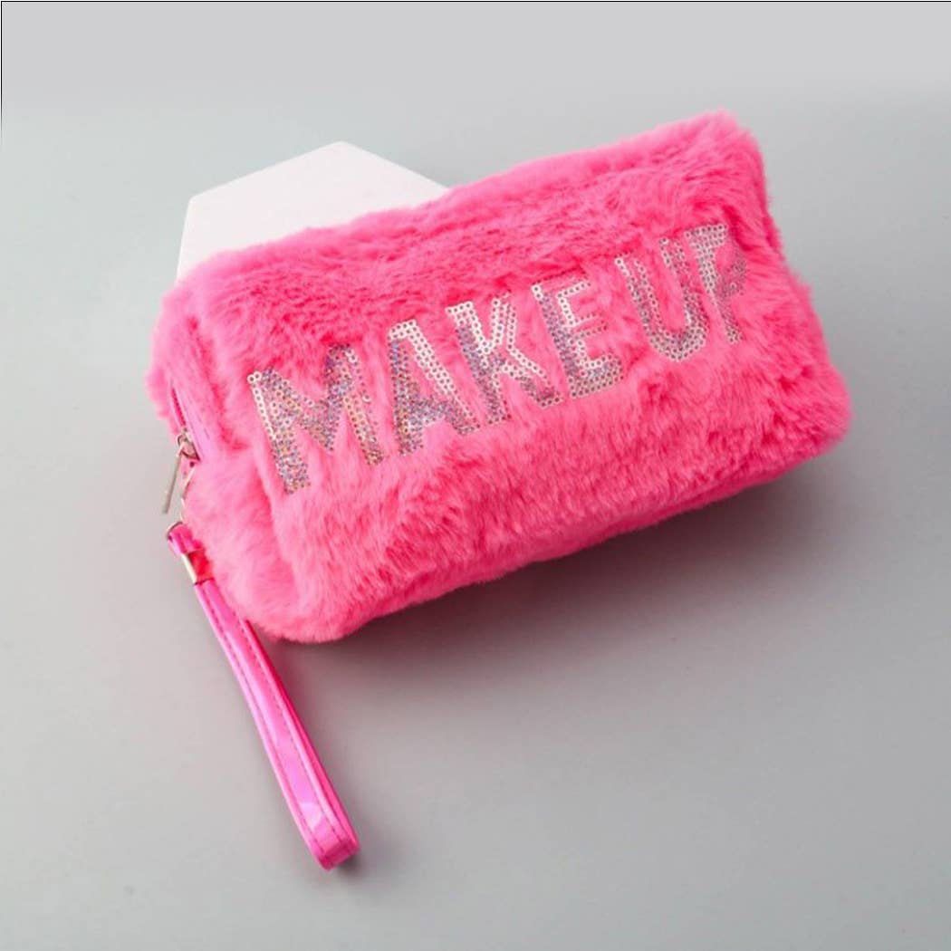 Make Up Letter Decorated Furry Cosmetic Bag