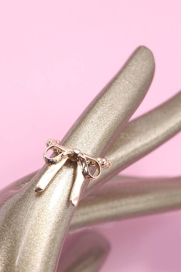 GOLD BOW RIBBON STRETCHABLE RING