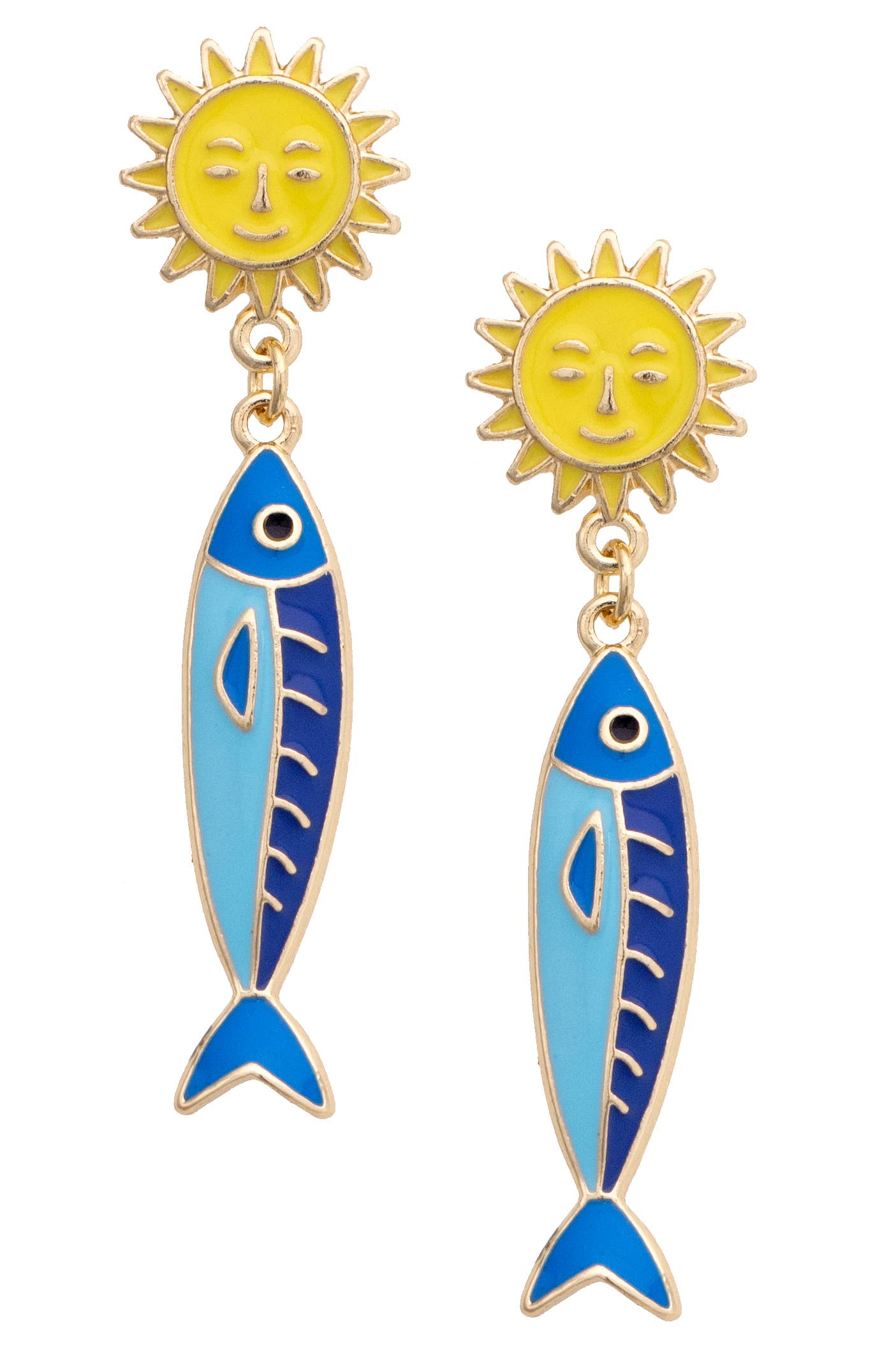 Sardine Enamel Sun Earrings in Blue and Yellow