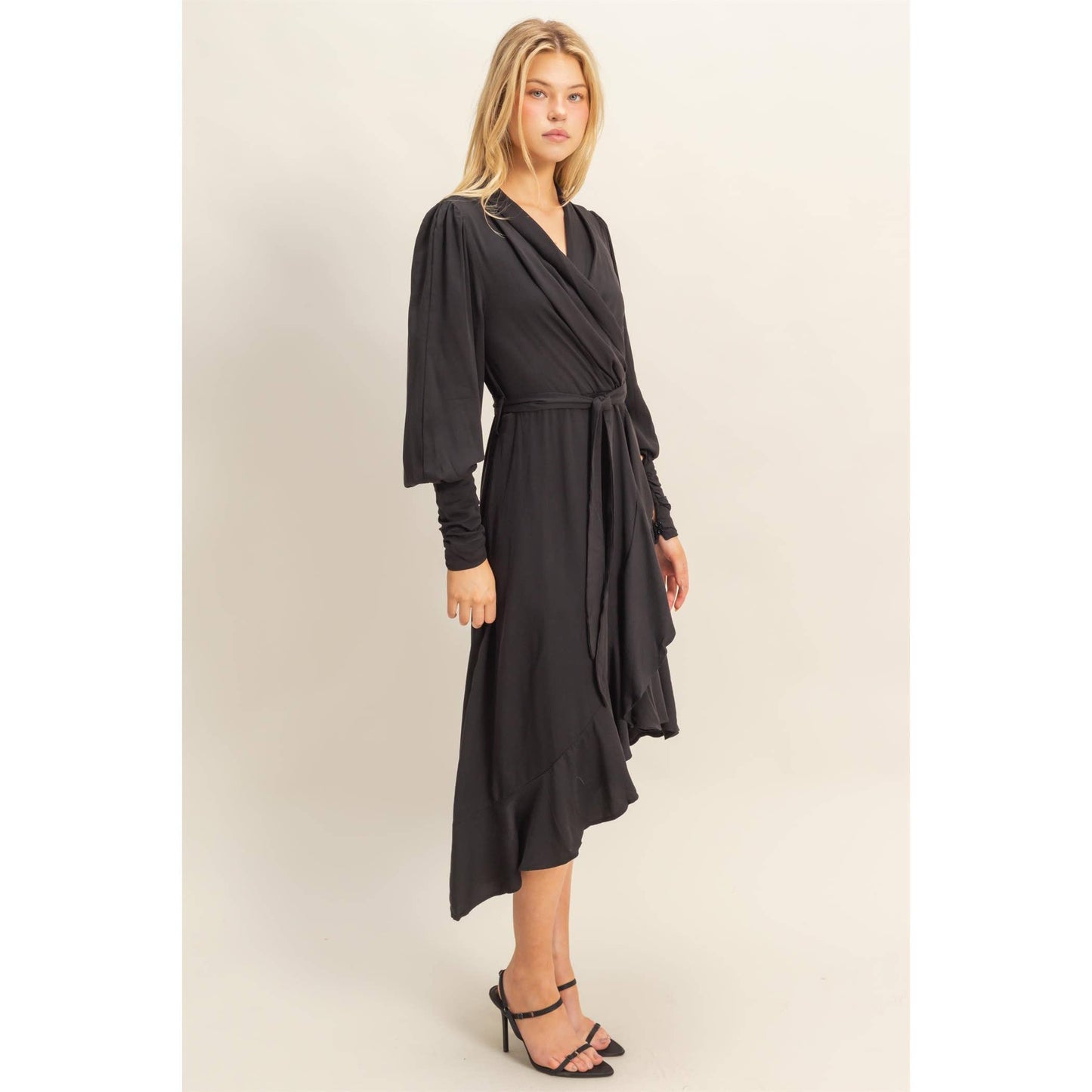 Asymmetric  Wrap Midi Dress