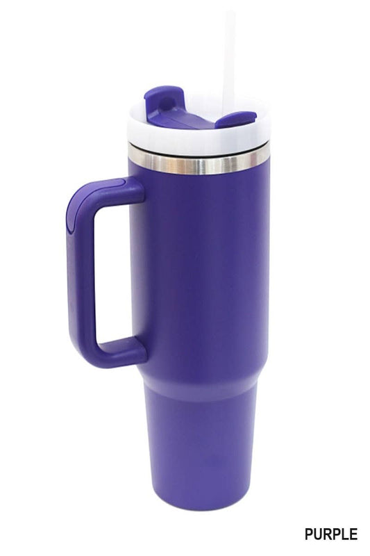 40oz Stainless Steel Tumbler With 2 Straws: Purple