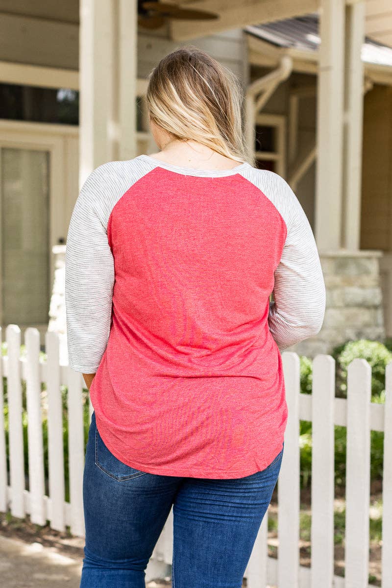 Faded Red & Grey Striped Raglan