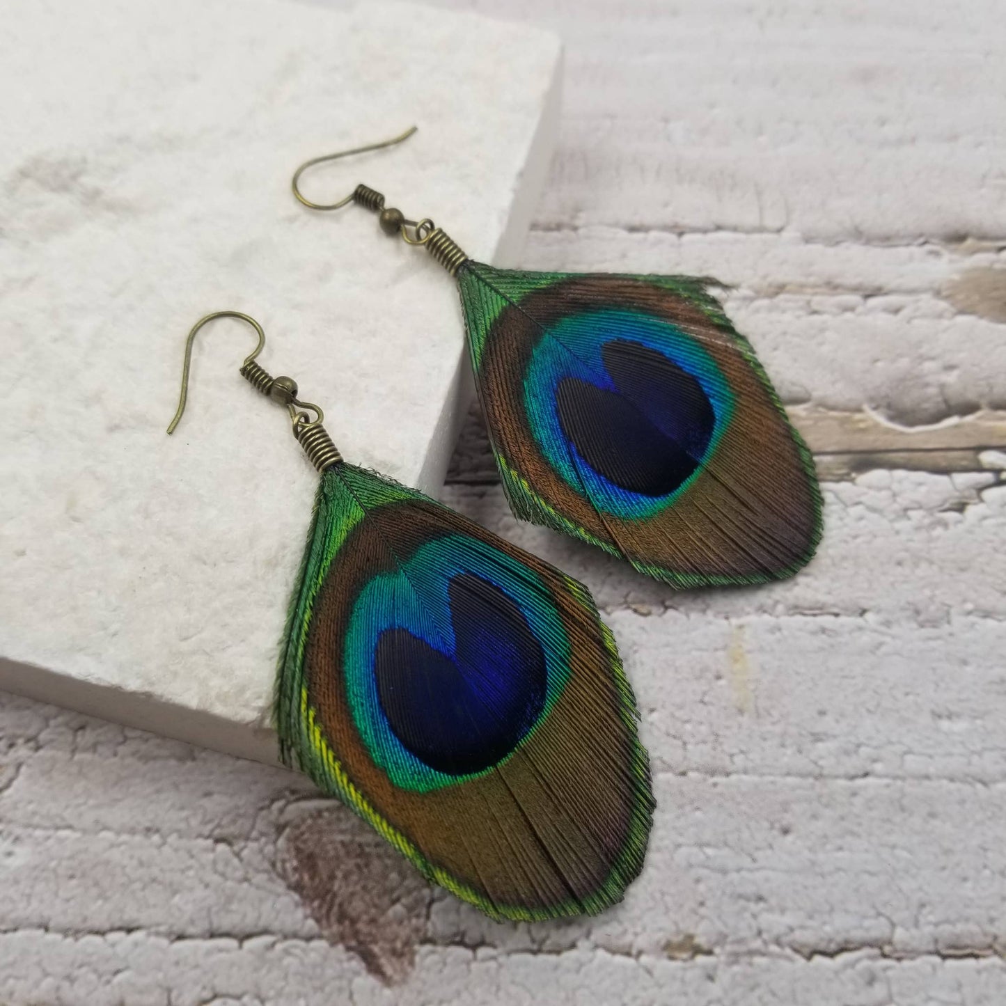 Natural Peacock Feather Earrings