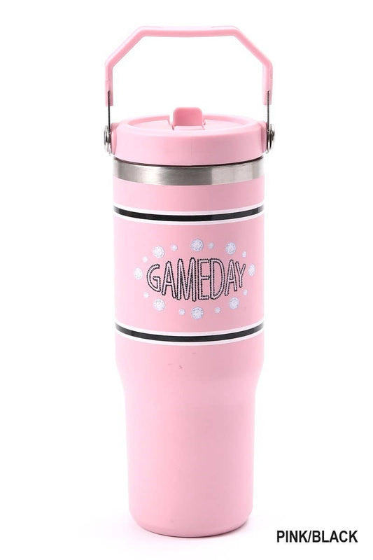 Game Day 30oz Stainless Steel Flip Straw Tumbler: PINK/BLACK