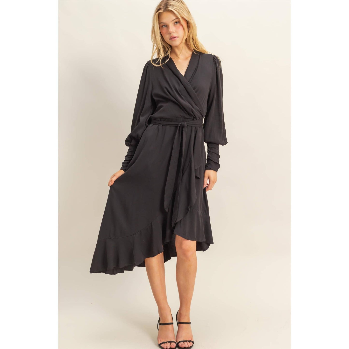 Asymmetric  Wrap Midi Dress