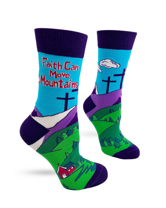 Faith Can Move Mountains Inspirational Women's Crew Socks