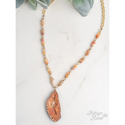 Center Of The Universe Beaded Necklace With Druzy Pendant