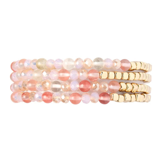 Brass & Stone Beaded Bracelets- Pink
