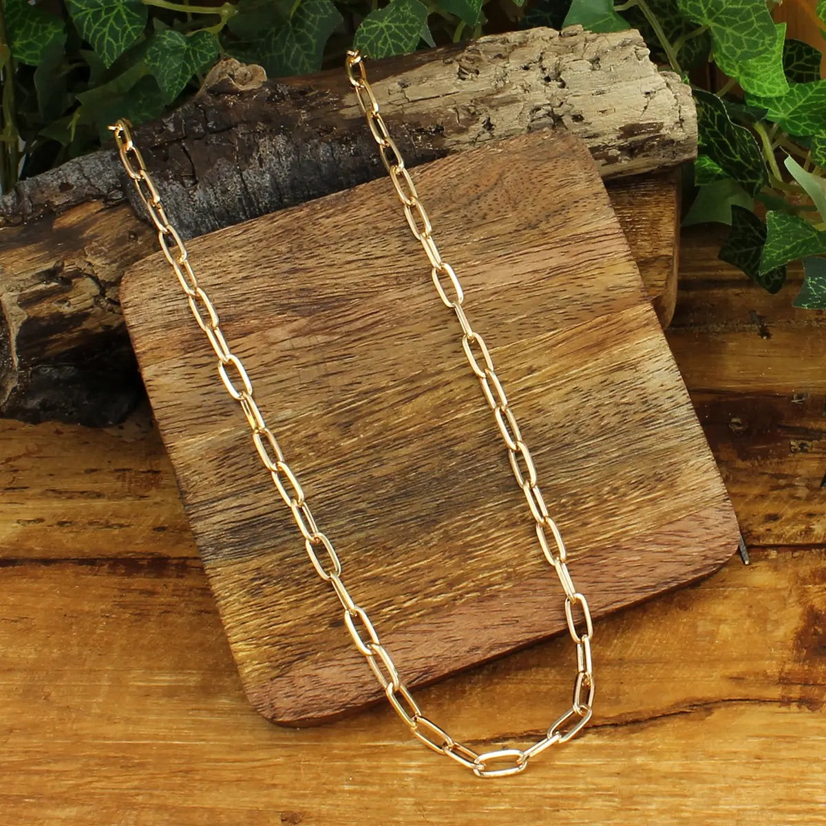 Paper Clip Link Chain Necklace- Gold